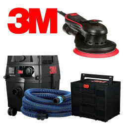 Pack ponceuse électrique, centrale d'aspiration, tuyau et organisateur d'abrasifs 3M