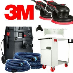 Pack 2 ponceuses orbitales, une centrale d'aspiration, une station de travail avec extension et accessoires 3M
