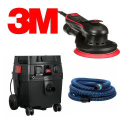 Pack ponceuse électrique, centrale d'aspiration, tuyau et organisateur d'abrasifs 3M